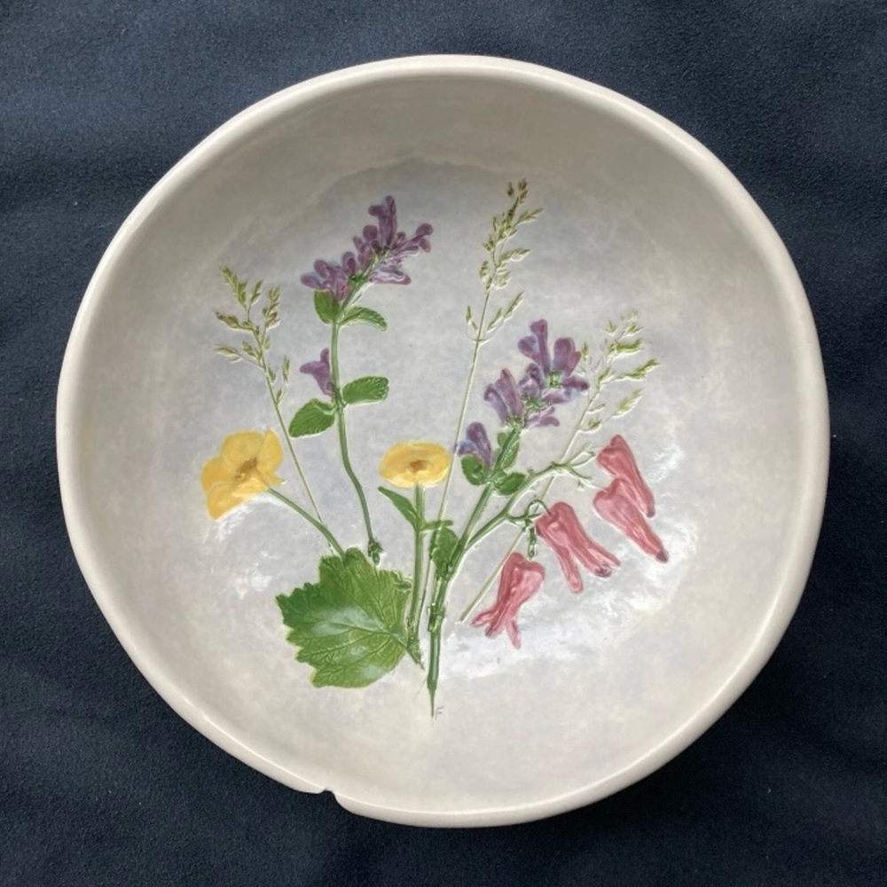 Salt Marsh Pottery 7.25ish” Beautiful Colorful Floral Hanging Bowl, Chipped